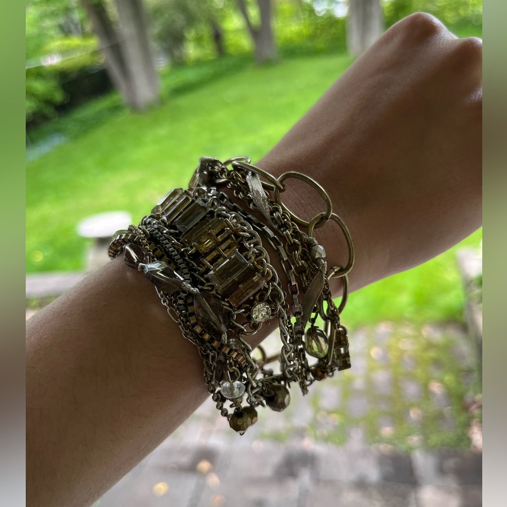 Banana Republic Silver and Gold Tone Jewelled Multistrand Chain Bracelet